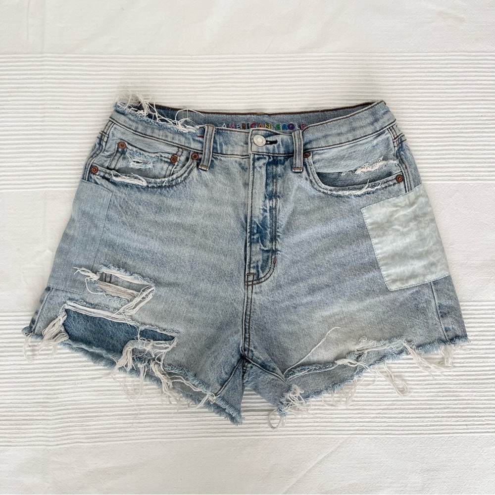 American Eagle Outfitters Women's Patchwork Denim Shorts Size 8 Light Blue Pride